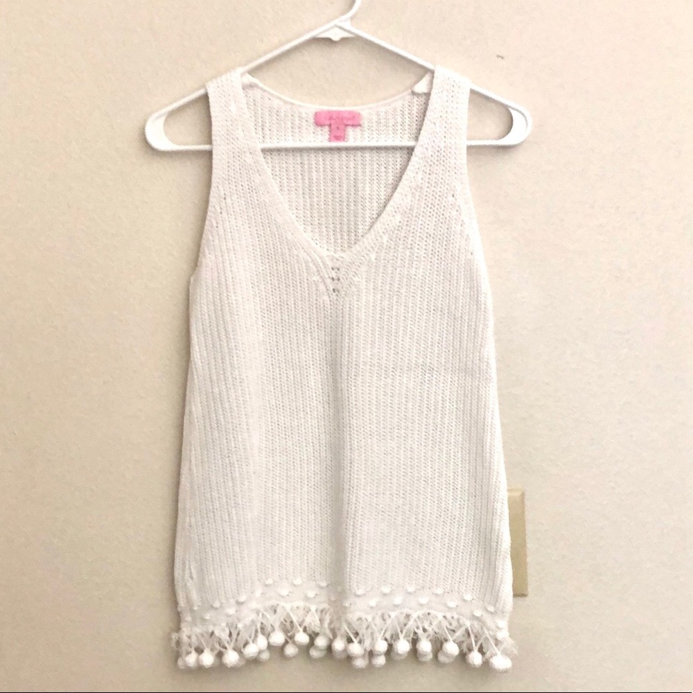 Lilly Pulitzer White Pom Pom Tank Size S
